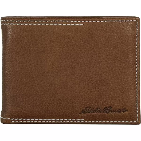 imageEddie Bauer Mens Signature Top Stitch Leather Bifold Passcase Wallet with 6 Card Slots and RFID Protection Tan One SizeEddie Bauer Mens Signature Top Stitch Leather Bifold Passcase Wallet with 6 Card Slots and RFID Protection Tan One Size