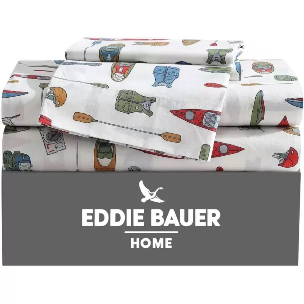 imageEddie Bauer Sheets Cotton Percale Bedding Set Crisp  Cool Stylish Home Decor Full Northern Plaid WhiteGreyKayak Adventure
