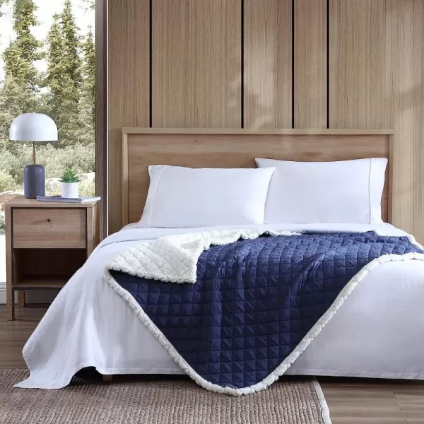imageEddie Bauer Throw Blanket Reversible Sherpa Fleece Bedding Home Decor for All Seasons Solid Navy Blue 50 x 60Solid Navy Blue