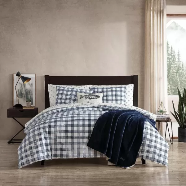 imageEddie Bauer Twin Duvet Cover Set Cotton Bedding Set with Matching Shams Casual Home Dcor Ticking Stripe Navy TwinBasic Plaid Navy Twin