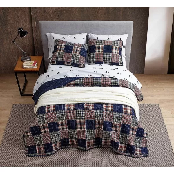 imageEddie Bauer Twin Quilt Set Cotton Reversible Bedding Set All Season Lodge Home Dcor Madrona NavyRed TwinTwin Madrona NavyRed