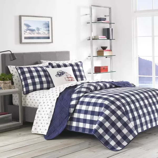 imageEddie Bauer Twin Quilt Set Cotton Reversible Bedding with Matching Sham Home Decor for All Seasons Lakehouse Plaid Blue TwinQueen Blue