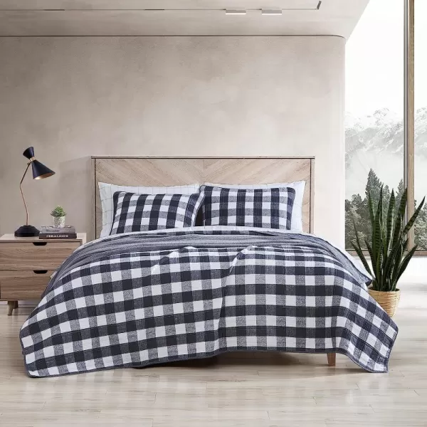 imageEddie Bauer Twin Quilt Set Cotton Reversible Bedding with Matching Sham Home Decor for All Seasons Lakehouse Plaid Blue TwinTwin Dark Grey