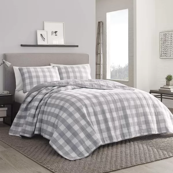 imageEddie Bauer Twin Quilt Set Cotton Reversible Bedding with Matching Sham Home Decor for All Seasons Lakehouse Plaid Blue TwinTwin Light Grey
