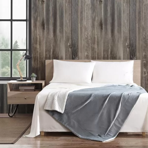 imageEddie Bauer UltraPlush Collection Throw BlanketReversible Sherpa Fleece Cover Soft amp Cozy Perfect for Bed or Couch BlueSherpa Reverse Grey