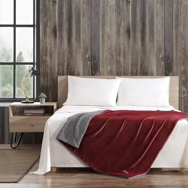 imageEddie Bauer UltraPlush Collection Throw BlanketReversible Sherpa Fleece Cover Soft amp Cozy Perfect for Bed or Couch BlueThrow Red