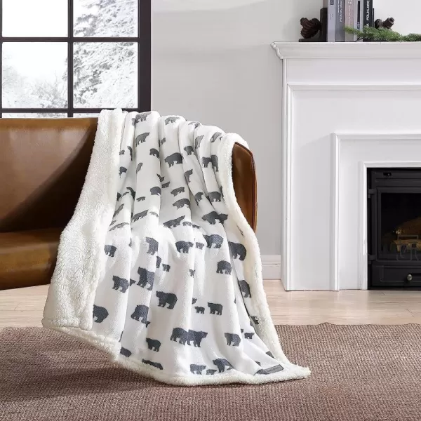 imageEddie Bauer UltraPlush Collection Throw BlanketReversible Sherpa Fleece Cover Soft amp Cozy Perfect for Bed or Couch Emperor PenguinBear Village GreyWhite