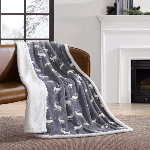 imageEddie Bauer UltraPlush Collection Throw BlanketReversible Sherpa Fleece Cover Soft amp Cozy Perfect for Bed or Couch Emperor PenguinElk Stance Grey