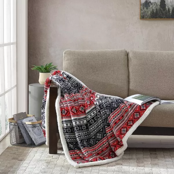 imageEddie Bauer UltraPlush Collection Throw BlanketReversible Sherpa Fleece Cover Soft amp Cozy Perfect for Bed or Couch Emperor PenguinFair Isle RedBlack