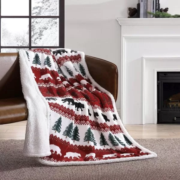 imageEddie Bauer UltraPlush Collection Throw BlanketReversible Sherpa Fleece Cover Soft amp Cozy Perfect for Bed or Couch Emperor PenguinGrizzly Peak Red