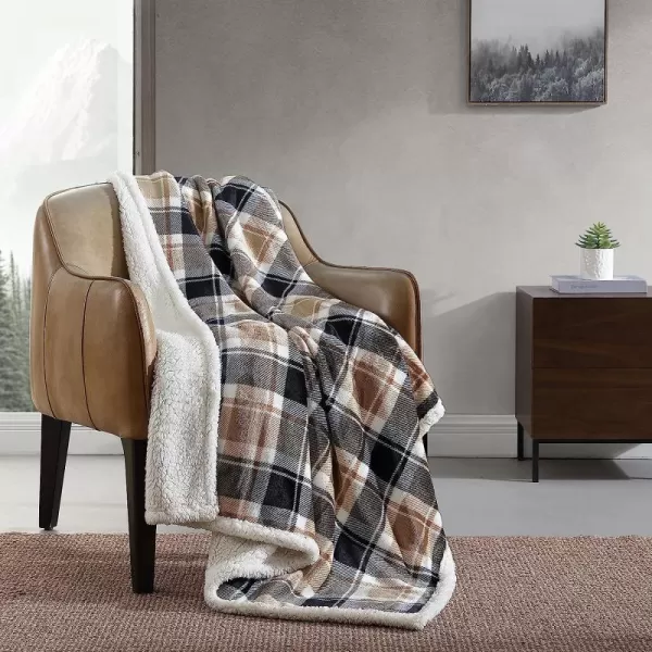 imageEddie Bauer UltraPlush Collection Throw BlanketReversible Sherpa Fleece Cover Soft amp Cozy Perfect for Bed or Couch Emperor PenguinRugged Plaid Beige