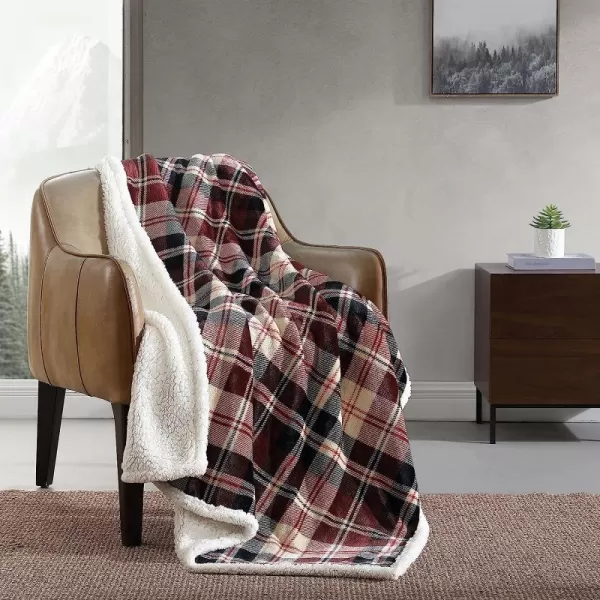 imageEddie Bauer UltraPlush Collection Throw BlanketReversible Sherpa Fleece Cover Soft amp Cozy Perfect for Bed or Couch Emperor PenguinTrailhead Plaid Red