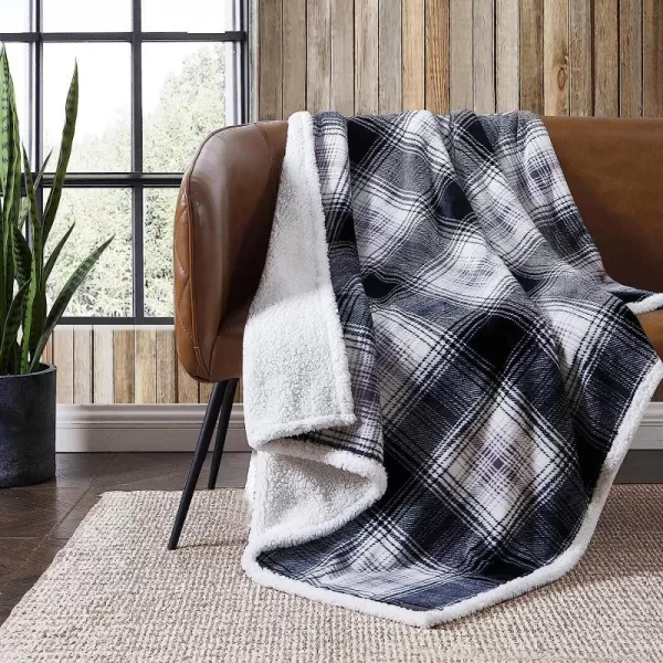 imageEddie Bauer UltraPlush Collection Throw BlanketReversible Sherpa Fleece Cover Soft amp Cozy Perfect for Bed or Couch Emperor PenguinVail Plaid CharcoalIvory