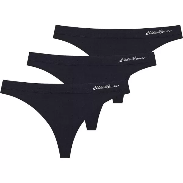 imageEddie Bauer Womens Active Stretch Thong Underwear with Elastic Waistband 3 PackBlackBlackBlack