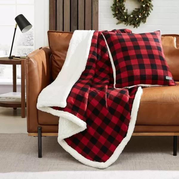 imageEddie BauerPolyester Throw Blanket with Pillow Reversible FlannelSherpa Bedding Set Buffalo Plaid Home Decor for All Seasons 1 Count Pack of 1 RedBlack CheckRedBlack Check