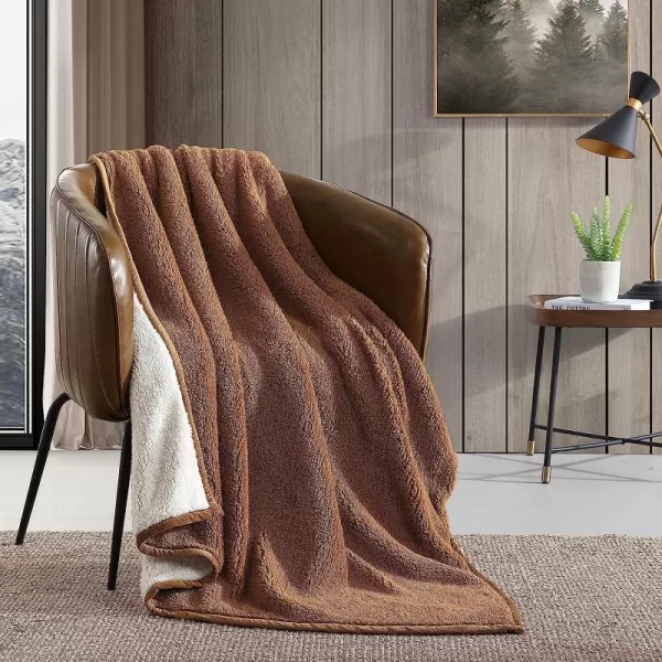imageEddie BauerThrow Blanket Ultra Soft Plush Sherpa Home Dcor Reversible All Season Bedding Solid BrownIvory 50 x 60Throw Solid BrownIvory