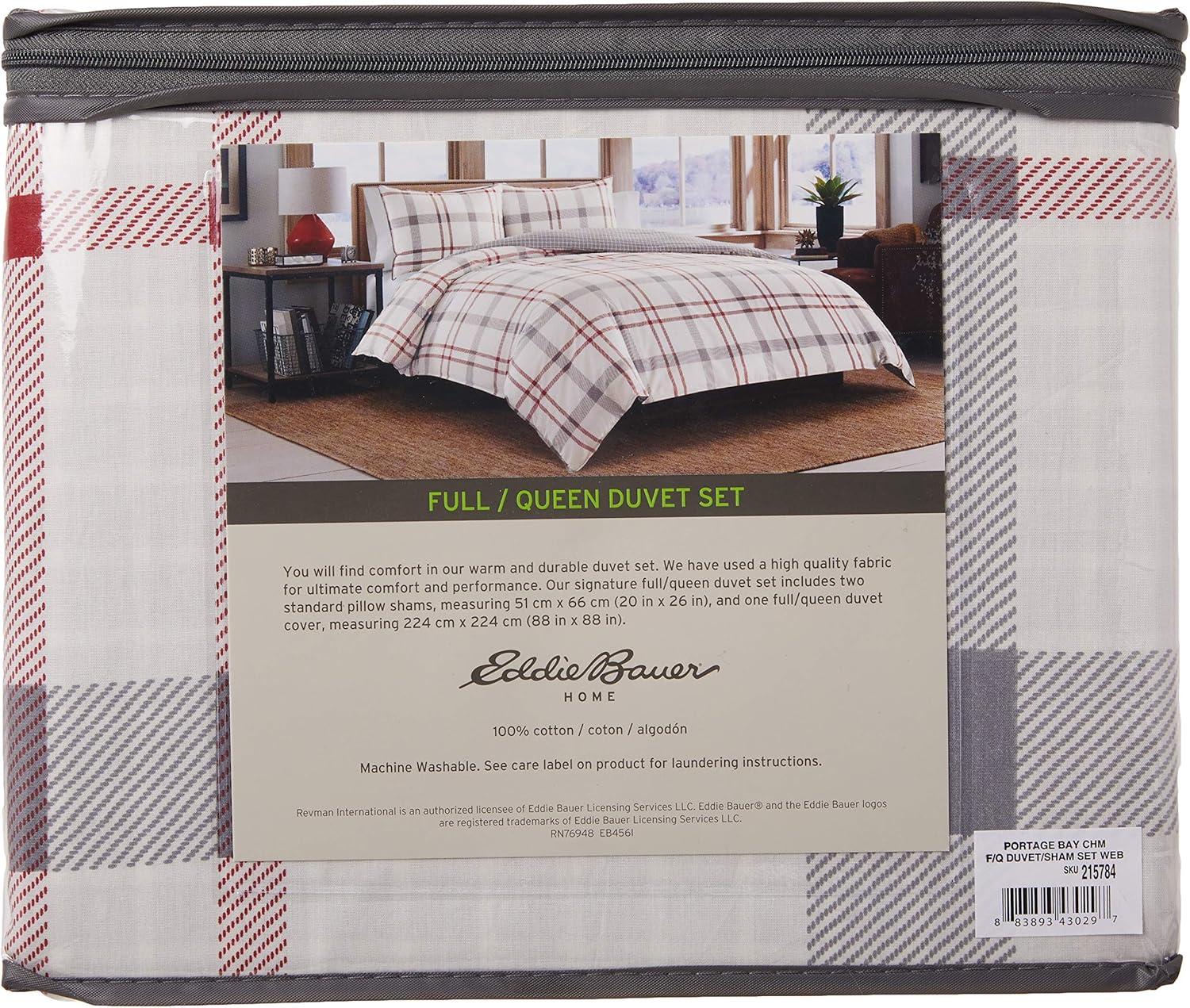 imageEddie Bauer  Queen Duvet Cover Set Reversible Cotton Bedding with Matching Shams Stylish Home Decor Portage Bay Grey QueenQueen