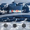 imageEddie Bauer Kids  Kids Comforter Set Super Soft Reversible Toddler Bedding with Matching Sham ampamp Bonus Decorative Pillow Ideal Boy Room Essentials Preston Check Blue TwinVinny  Shark Friends Blue