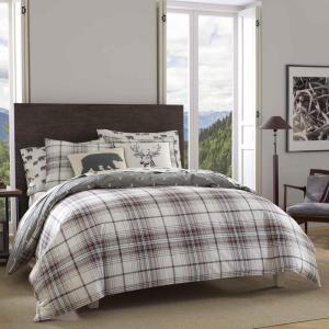 imageEddie Bauer  King Comforter Set Reversible Cotton Bedding with Matching Shams PreWashed for Added Softness Kingston Charcoal KingAlder RedGrey