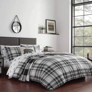 imageEddie Bauer  King Comforter Set Reversible Cotton Bedding with Matching Shams PreWashed for Added Softness Kingston Charcoal KingCoal Creek Grey