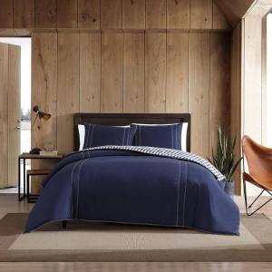 imageEddie Bauer  King Comforter Set Reversible Cotton Bedding with Matching Shams PreWashed for Added Softness Kingston Charcoal KingKingston Navy