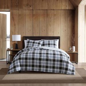 imageEddie Bauer  King Comforter Set Reversible Cotton Bedding with Matching Shams PreWashed for Added Softness Kingston Charcoal KingLewis Navy
