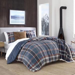 imageEddie Bauer  King Comforter Set Reversible Cotton Bedding with Matching Shams PreWashed for Added Softness Kingston Charcoal KingMedium Indigo