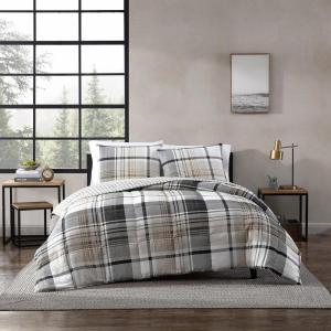 imageEddie Bauer  King Comforter Set Reversible Cotton Bedding with Matching Shams PreWashed for Added Softness Kingston Charcoal KingNormandy Plaid Grey