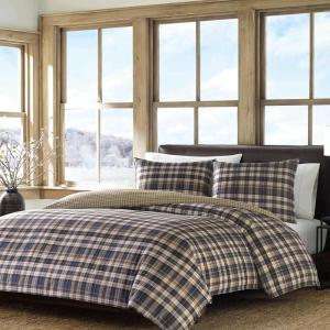 imageEddie Bauer  King Comforter Set Reversible Cotton Bedding with Matching Shams PreWashed for Added Softness Kingston Charcoal KingPort Gamble Blue