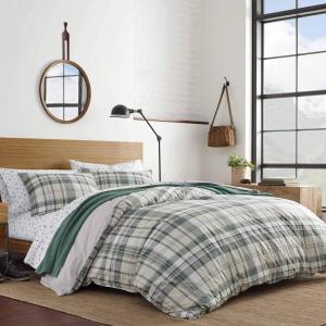 imageEddie Bauer  King Comforter Set Reversible Cotton Bedding with Matching Shams PreWashed for Added Softness Kingston Charcoal KingTimbers Green