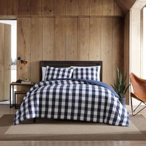 imageEddie Bauer  Queen Duvet Cover Set Reversible Cotton Bedding with Matching Shams Stylish Plaid Home Decor Lakehouse Blue QueenKing