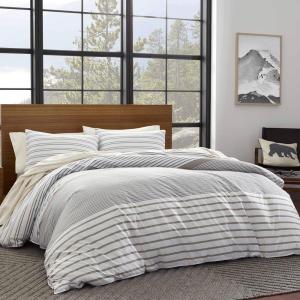 imageEddie Bauer Duvet Cover Set Soft Bedding with Matching Shams Buttons ampamp Corner Ties to Ensure Placement Striped Room Decor King NeutralNeutral