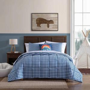 imageEddie Bauer Kids  Kids Comforter Set Super Soft Reversible Toddler Bedding with Matching Sham ampamp Bonus Decorative Pillow Ideal Boy Room Essentials Preston Check Blue TwinPreston Check Blue