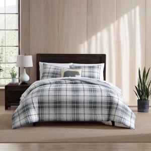 imageEddie Bauer Queen Comforter Set Reversible Microsuede Bedding with Matching Shams Casual Home Decor Normandy Plaid Black QueenAlder BlueGrey