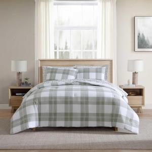 imageEddie Bauer Queen Comforter Set Reversible Microsuede Bedding with Matching Shams Casual Home Decor Normandy Plaid Black QueenMountain Embroidery Plaid Green