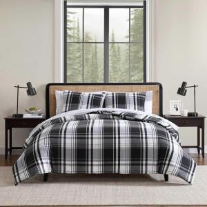 imageEddie Bauer Queen Comforter Set Reversible Microsuede Bedding with Matching Shams Casual Home Decor Normandy Plaid Black QueenSaddle Mountain Plaid Black