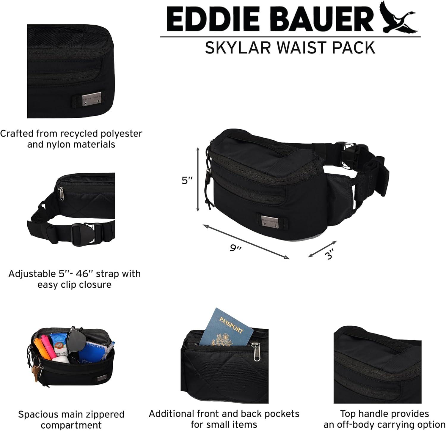 imageEddie Bauer 3L Skylar Crossbody Waist Pack with Versatile Pockets and Adjustable BeltBlack