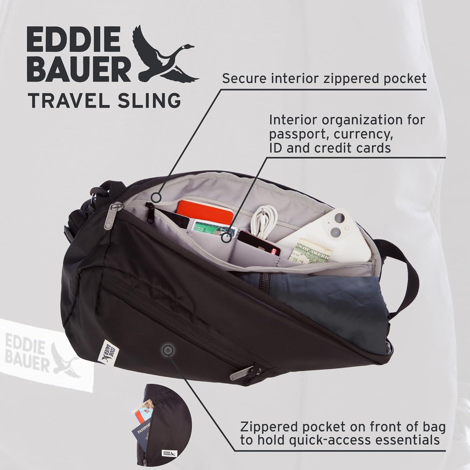 imageEddie Bauer 9L Multipurpose RFIDBlocking Lightweight Travel Shoulder Crossbody Sling Bag BrookBlack