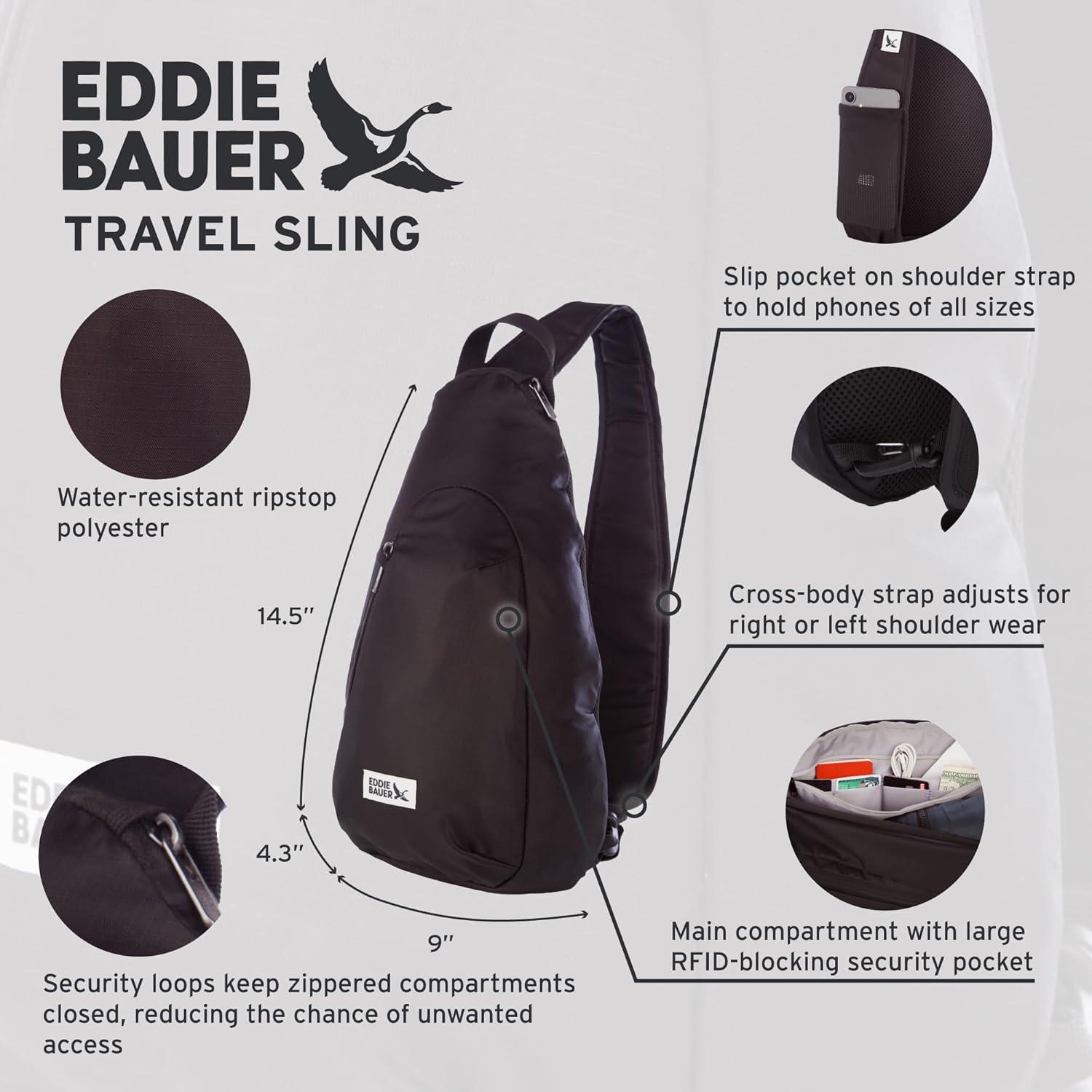 imageEddie Bauer 9L Multipurpose RFIDBlocking Lightweight Travel Shoulder Crossbody Sling Bag BrookBrook
