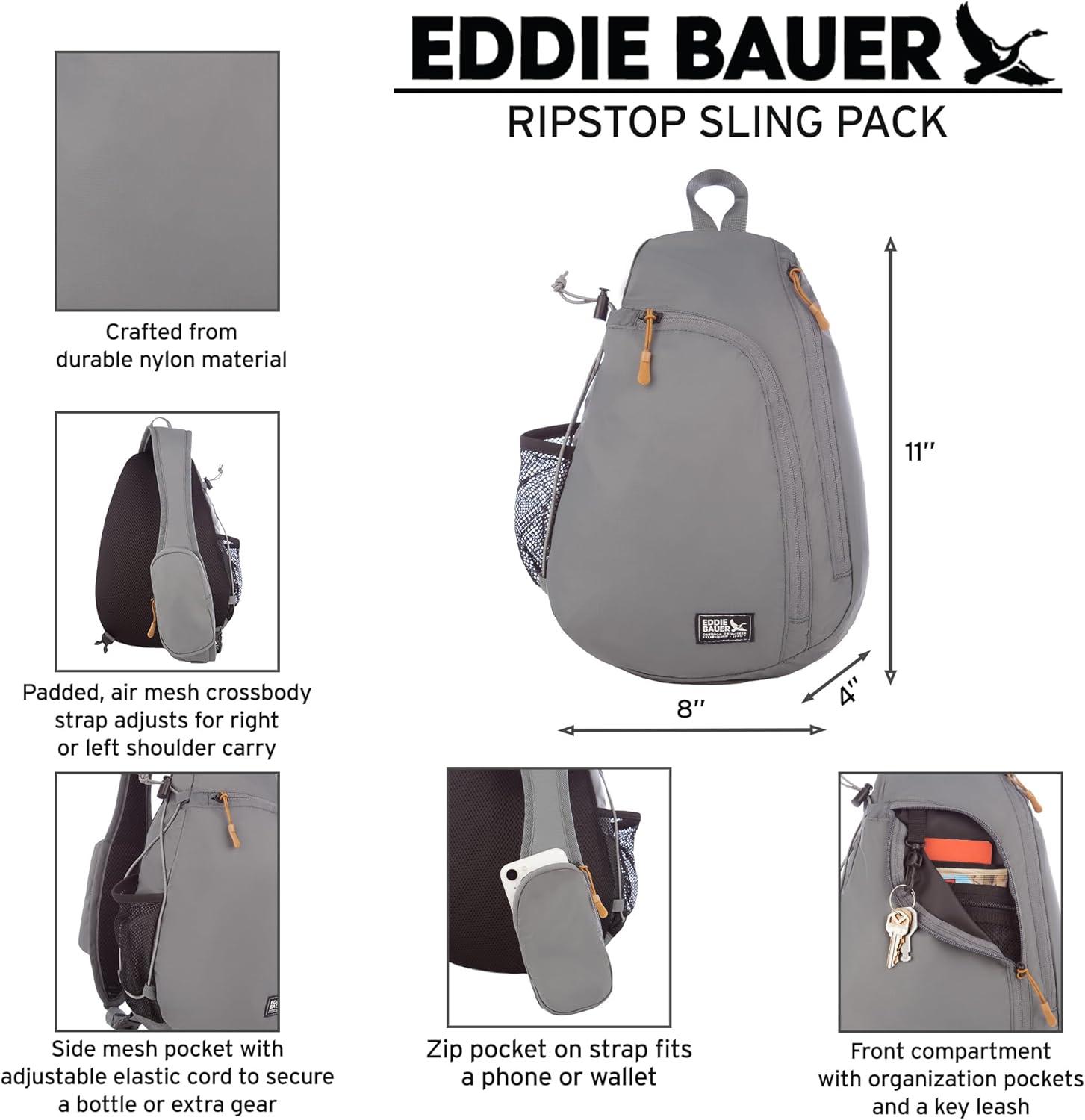imageEddie Bauer Ripstop 8L Shoulder Sling Pack with Padded AirMesh Adjustable Crossbody Strap Black One SizeLight Aqua