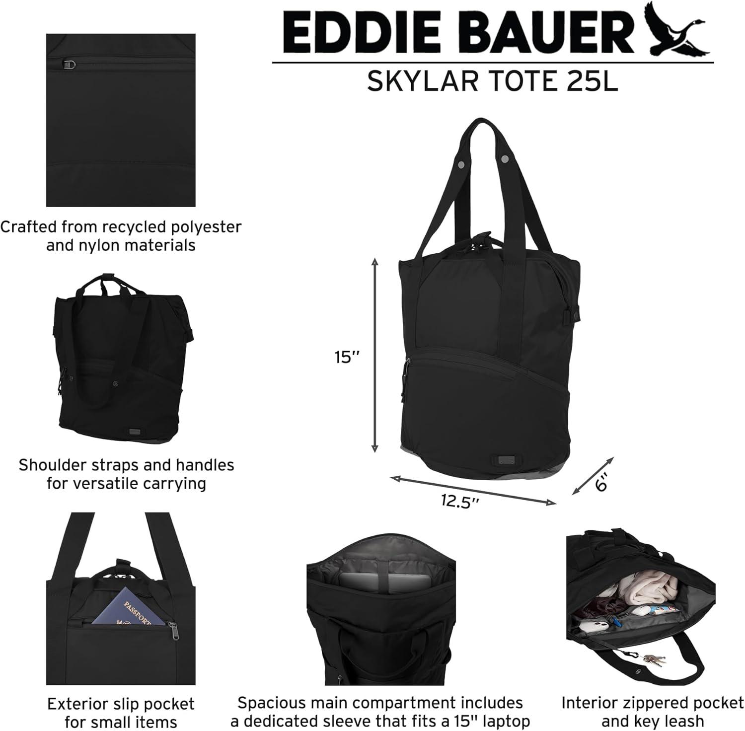 imageEddie Bauer Skylar Tote Bag  EDC  Work  Travel  Laptop Sleeve  Mesh Pockets  Convertible  Top Handle  25LDusty Violet