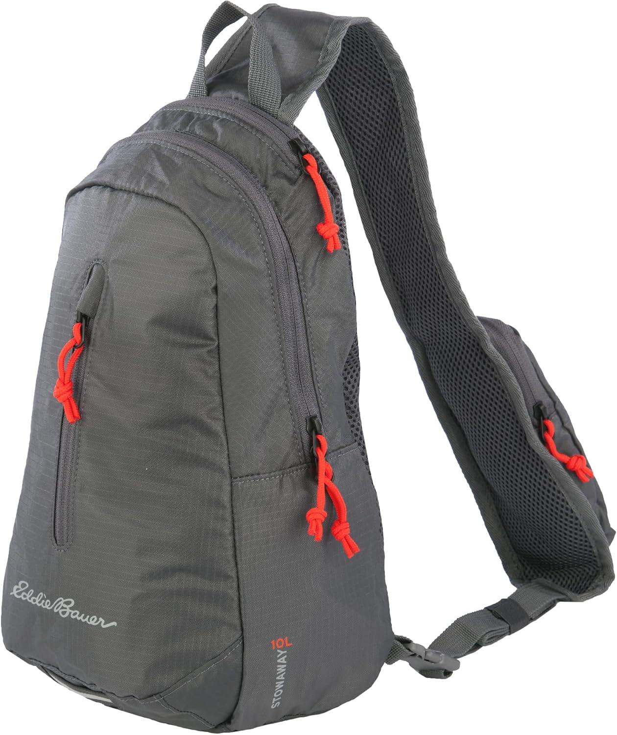 imageEddie Bauer Stowaway Packable Sling Bag Foldable Travel Outdoor Lightweight Compact Everyday Carry Ripstop Nylon 10LDark Smoke