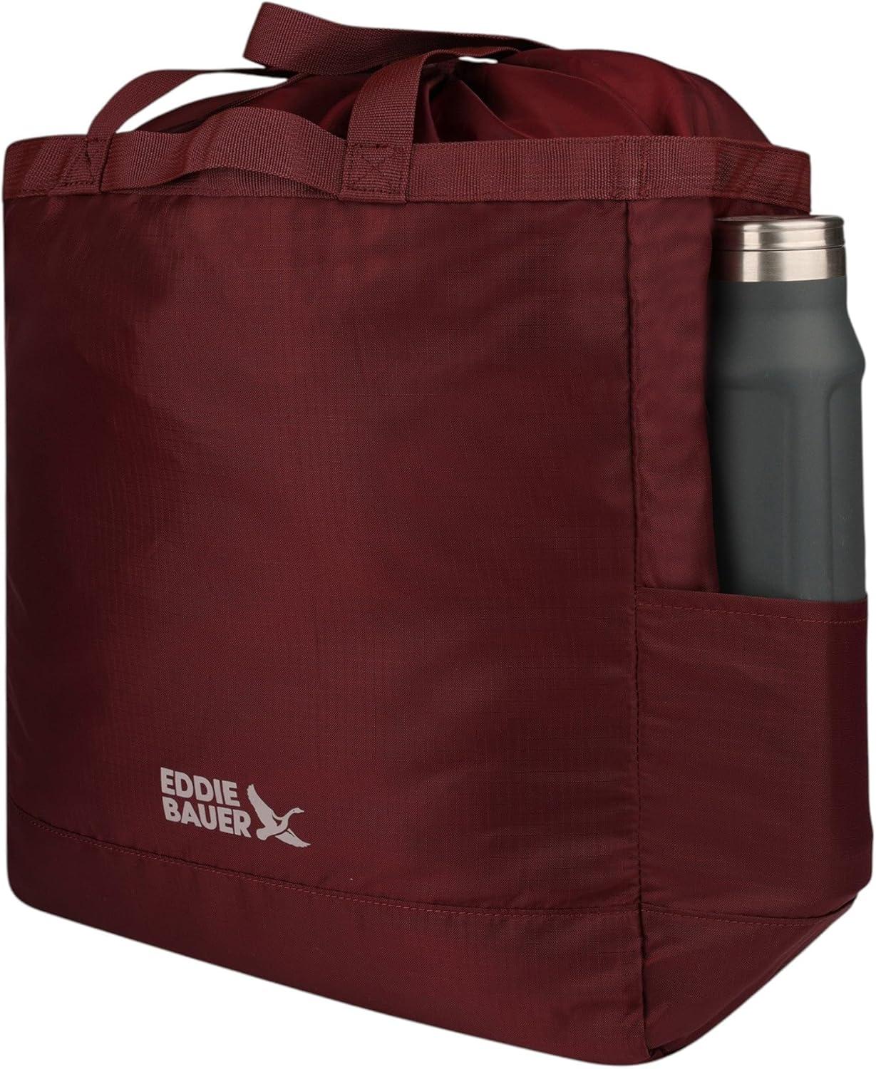 imageEddie Bauer Stowaway Packable Tote Bag  Lightweight  Compact  Cinch Closure  Ripstop Nylon  25l CapacityBlack Cherry