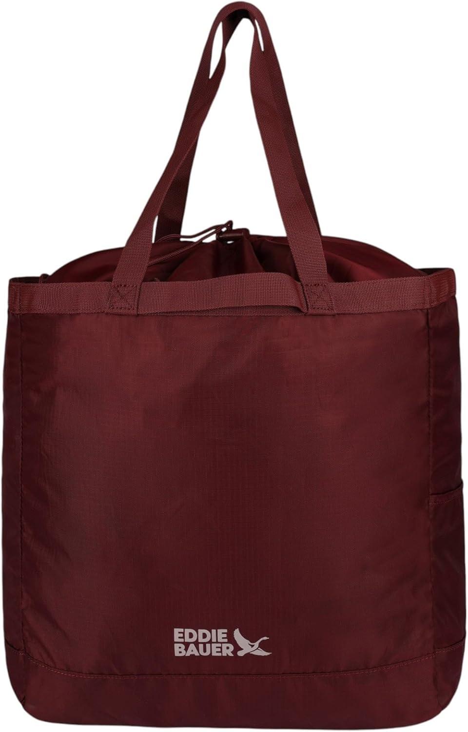 imageEddie Bauer Stowaway Packable Tote Bag  Lightweight  Compact  Cinch Closure  Ripstop Nylon  25l CapacityBlack Cherry