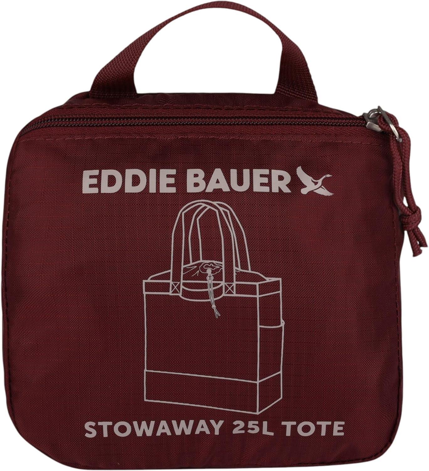 imageEddie Bauer Stowaway Packable Tote Bag  Lightweight  Compact  Cinch Closure  Ripstop Nylon  25l CapacityBlack Cherry