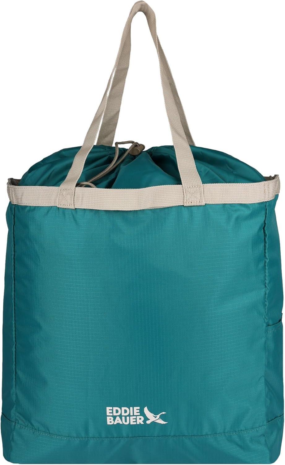 imageEddie Bauer Stowaway Packable Tote Bag  Lightweight  Compact  Cinch Closure  Ripstop Nylon  25l CapacityDeep Sea