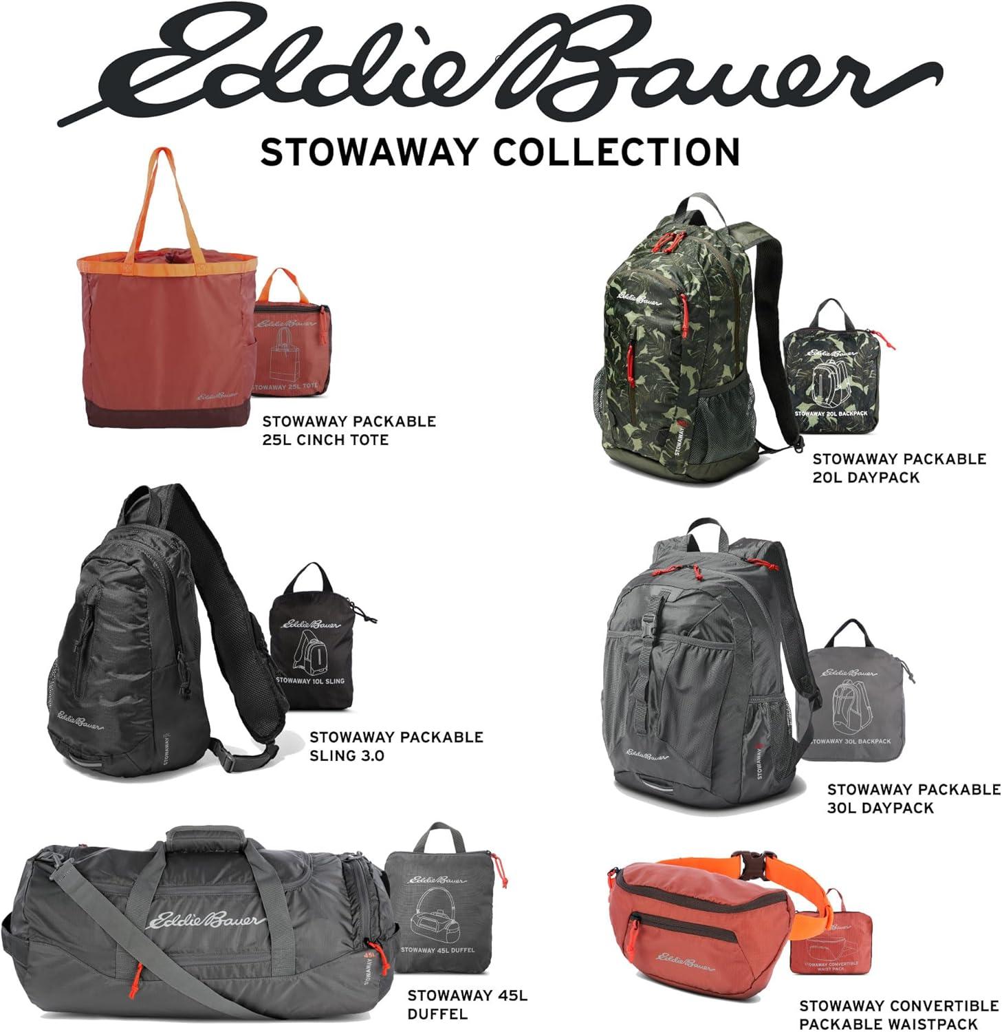 imageEddie Bauer Stowaway Packable Tote Bag  Lightweight  Compact  Cinch Closure  Ripstop Nylon  25l CapacityOnyx