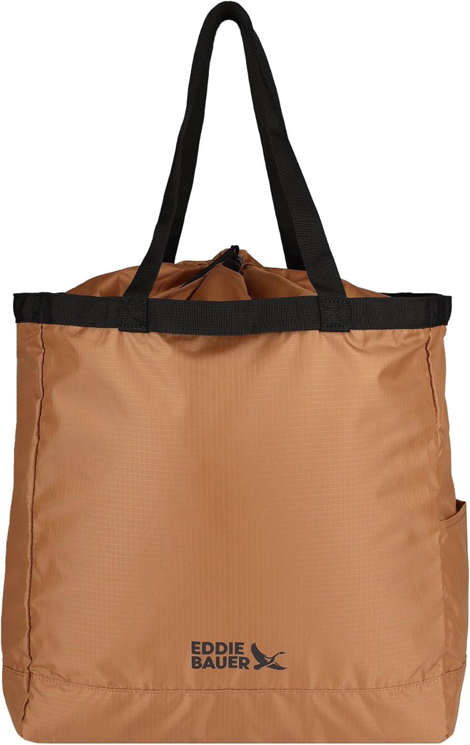 imageEddie Bauer Stowaway Packable Tote Bag  Lightweight  Compact  Cinch Closure  Ripstop Nylon  25l CapacityTobacco