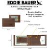 imageEddie Bauer Men Signature Leather Money Clip Card Case WalletRugged Leather  Tan