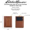 imageEddie Bauer Men Signature Leather Money Clip Card Case WalletTop Stitch Leather  Tan